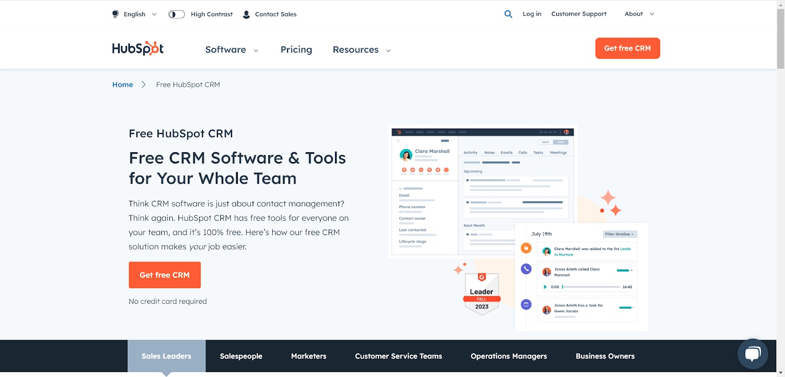 HubSpot CRM 免費版主控台總覽，顯示交易管道、聯絡人清單與活動摘要