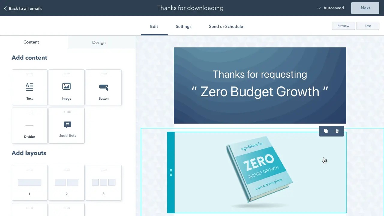 HubSpot Email 拖曳式編輯器