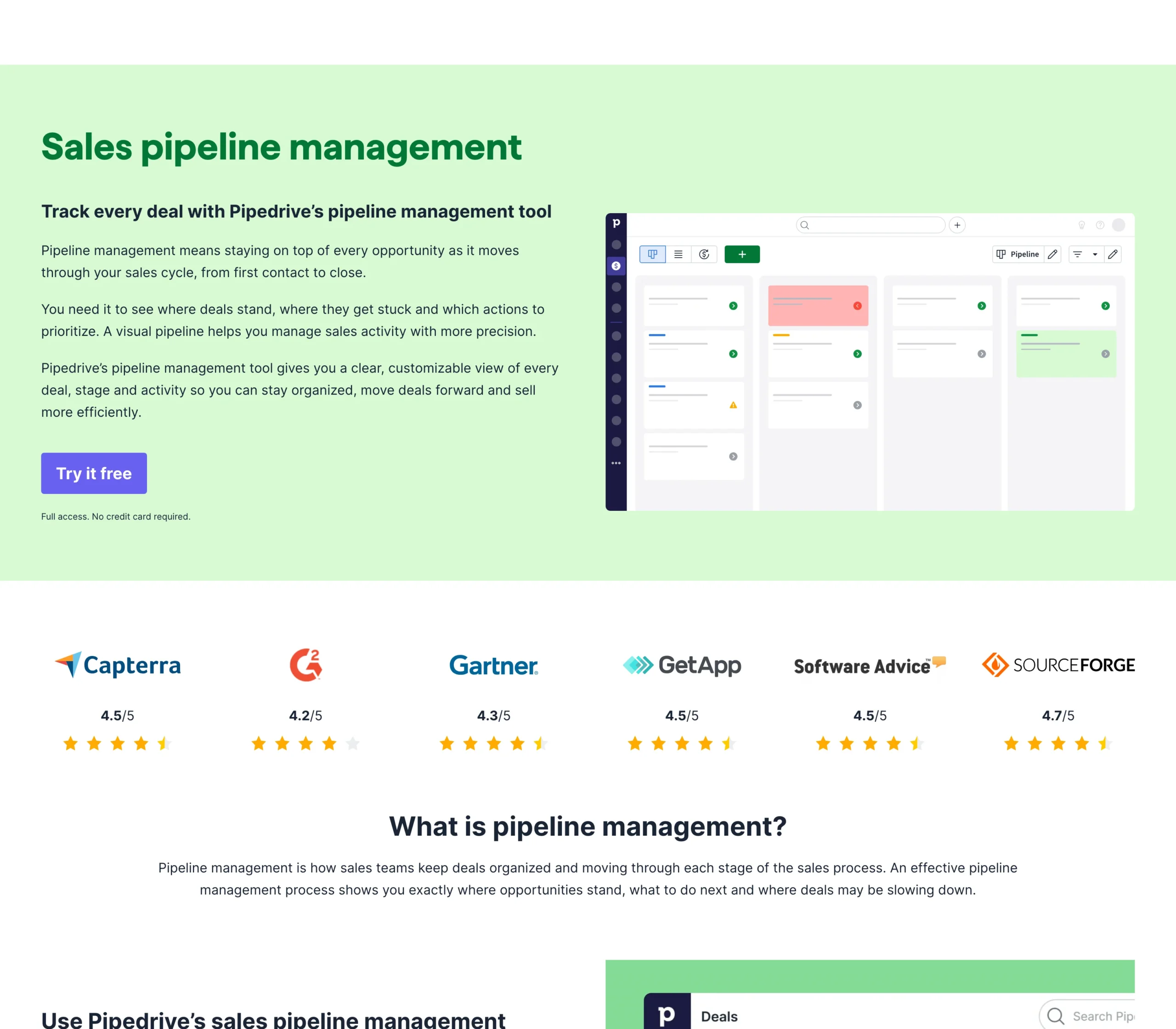 Pipedrive 視覺化銷售管道介面，展示拖拉式交易推進與活動提醒