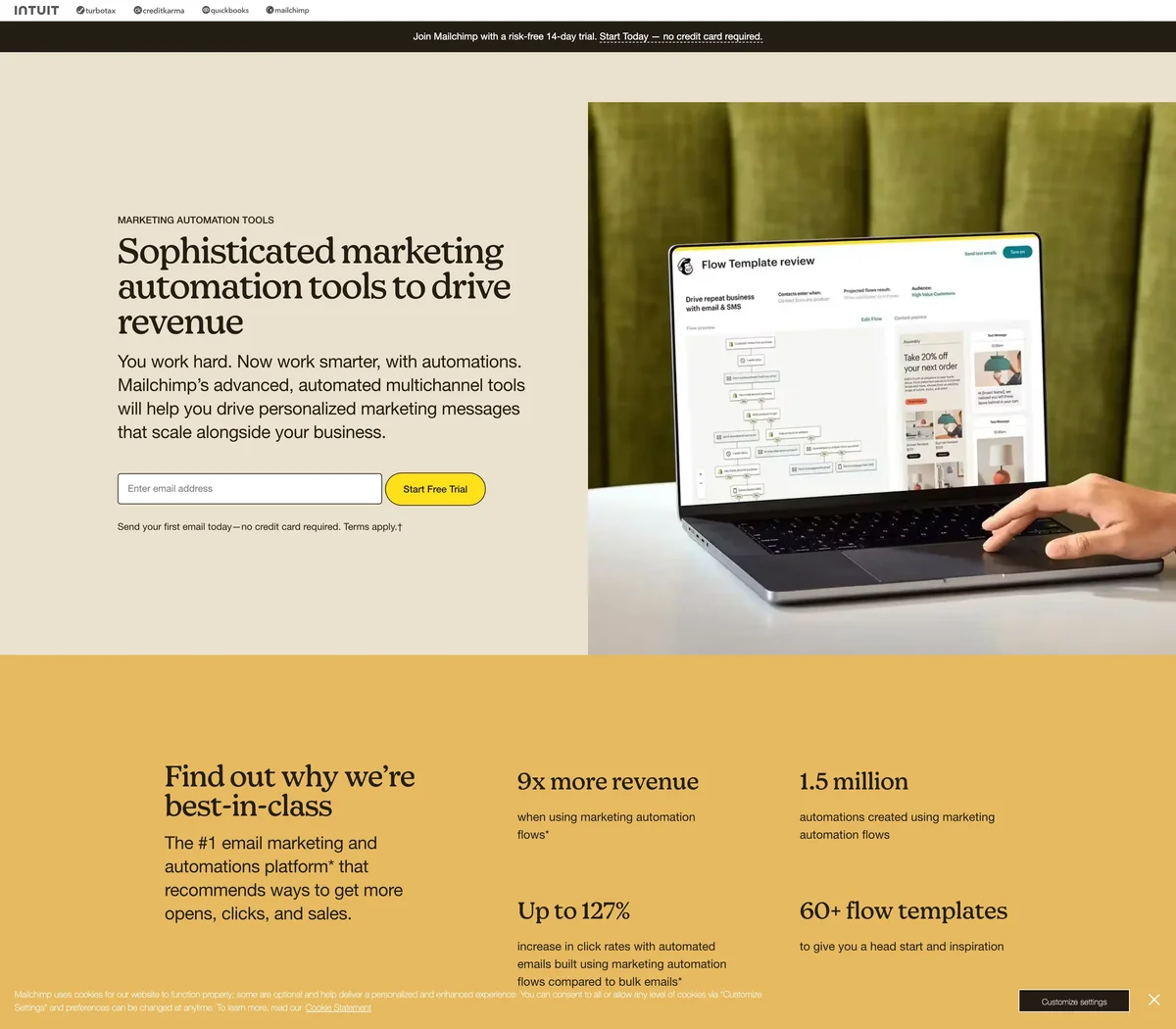 Mailchimp 官方網站的行銷自動化畫面